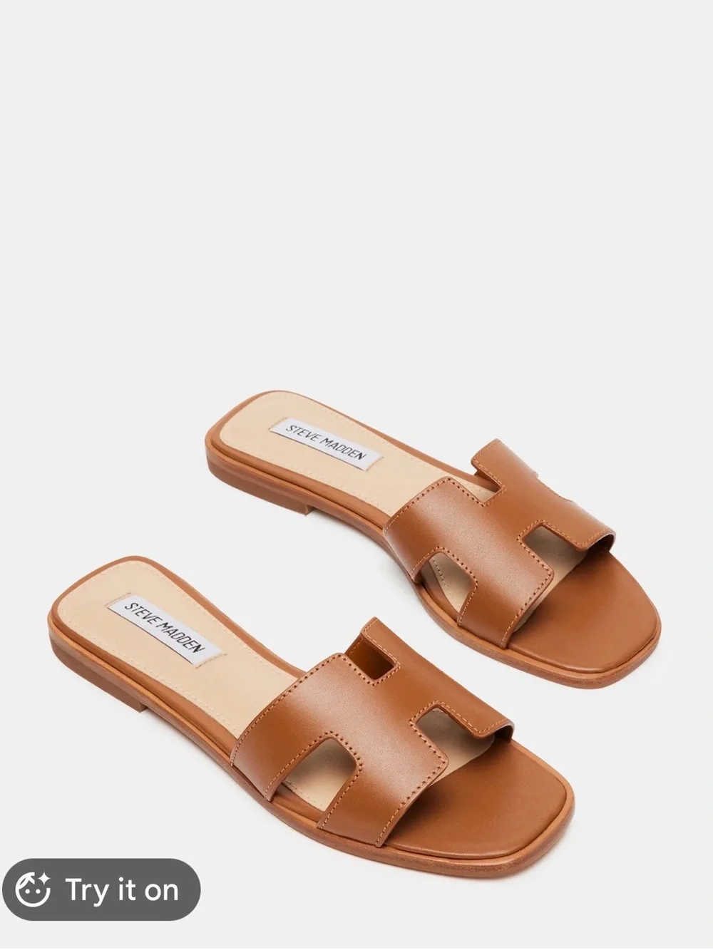 Steve Madden Hadyn leather Slip-On Mule Sandals in cognac tan - Picture 2 of 5